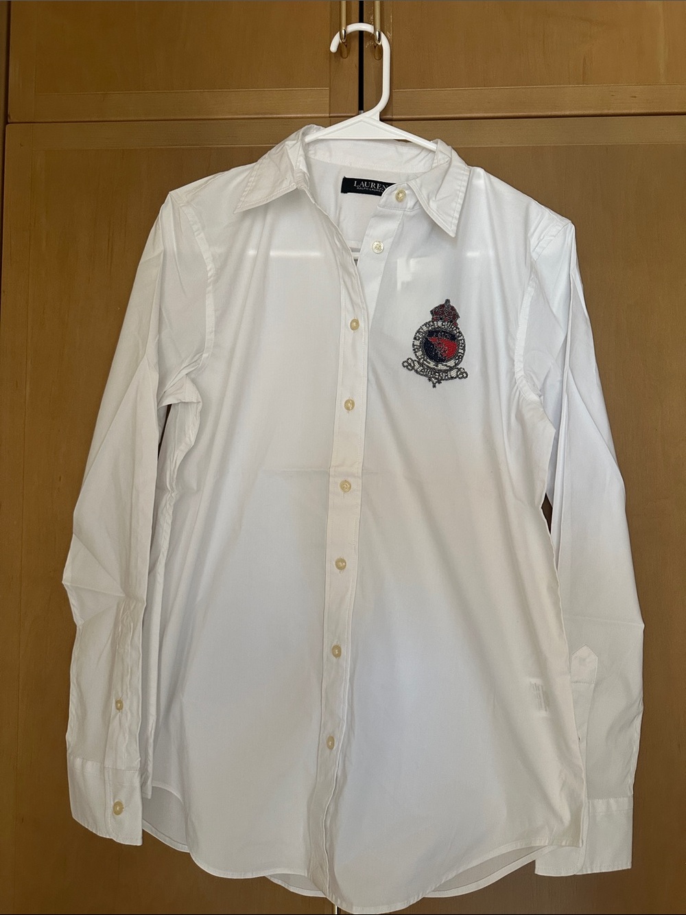 Ralph Lauren White Button-Down Shirt with beaded Crest